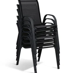 Salon de jardin avec table bois et noir + 8 chaises