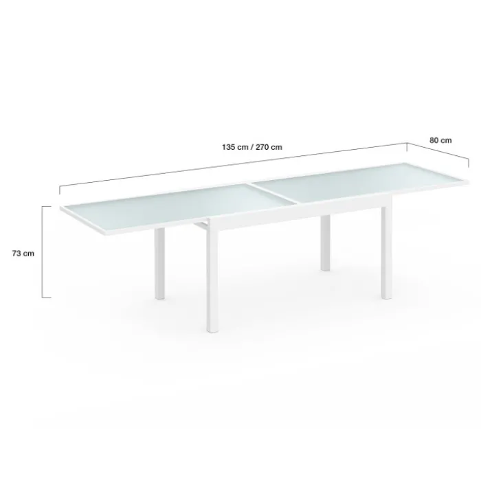 Salon de jardin avec table extensible 135-270 cm et 12 chaises empilables blanc et beige