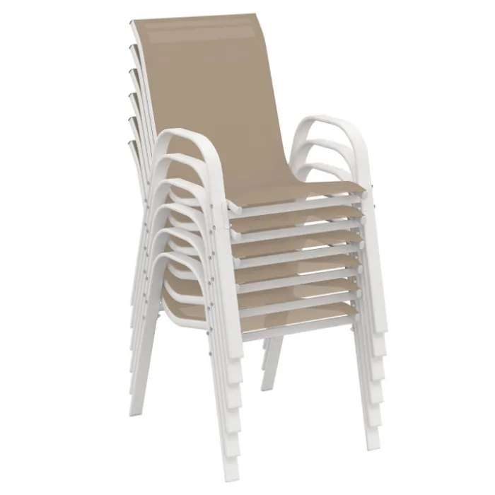 Salon de jardin avec table extensible 135-270 cm et 12 chaises empilables blanc et beige