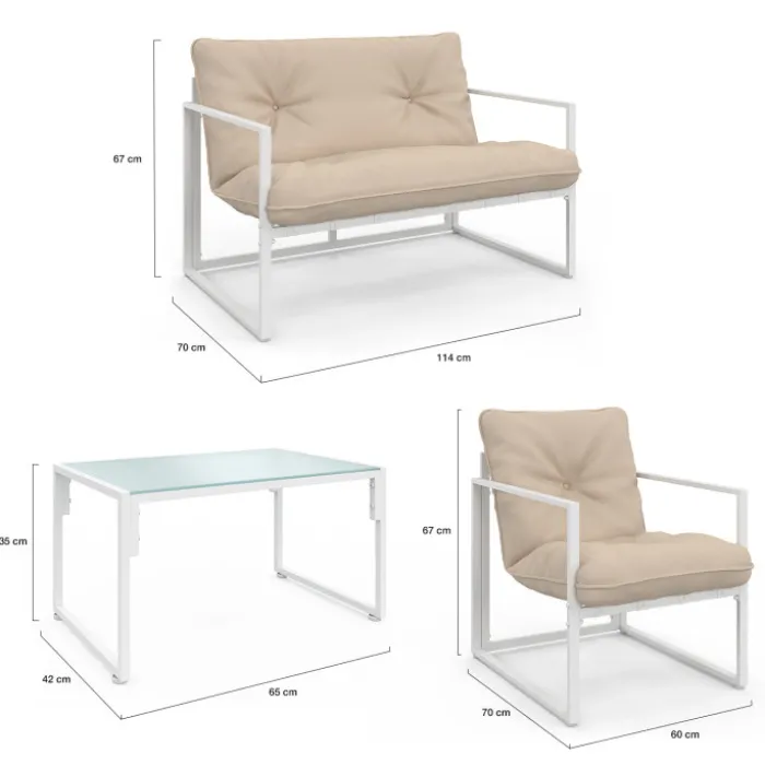 Salon de jardin bas 4 personnes en acier blanc