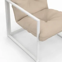 Salon de jardin bas 8 places salon d'angle en acier blanc et coussins beige