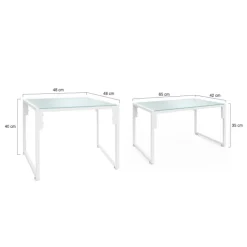 Salon de jardin bas 8 places salon d'angle en acier blanc et coussins beige