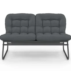 Salon de jardin bas 4 places en métal gris anthracite et coussins gris avec canapé, fauteuils et table