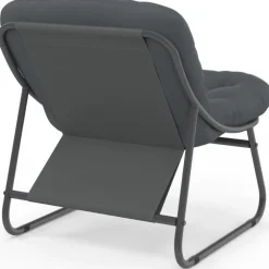 Salon de jardin bas 4 places en métal gris anthracite et coussins gris avec canapé, fauteuils et table
