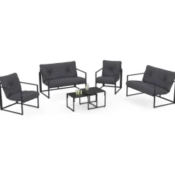 Salon de jardin bas 6 places en acier coloris gris anthracite