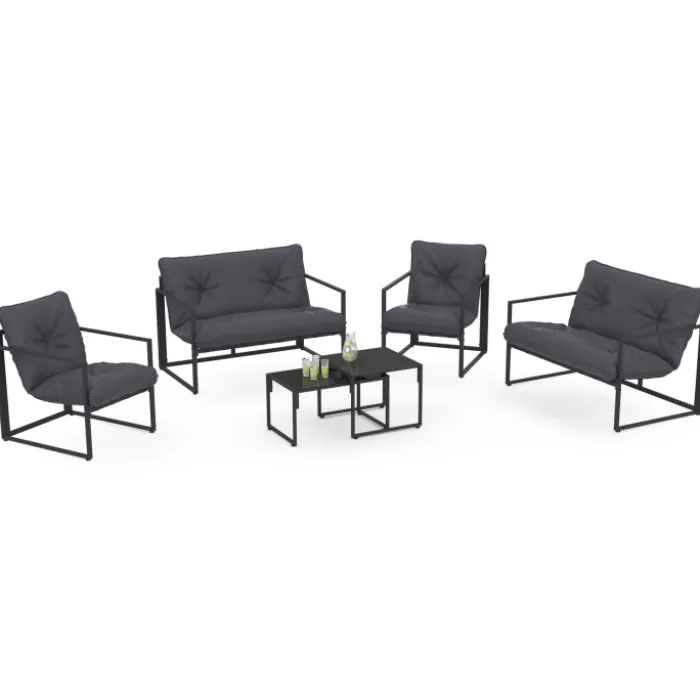 Salon de jardin bas 6 places en acier coloris gris anthracite