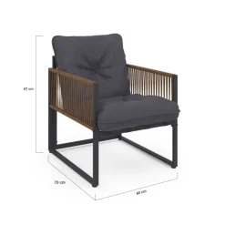 Salon de jardin bas 8 places canapé d'angle, fauteuils avec coussin gris et 2 tables basses