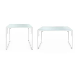 Salon de jardin bas 6 places en acier blanc et coussins beige