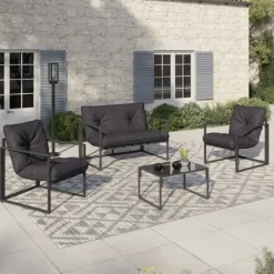 Salon de jardin bas 4 places en acier coloris gris anthracite