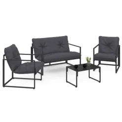 Salon de jardin bas 4 places en acier coloris gris anthracite