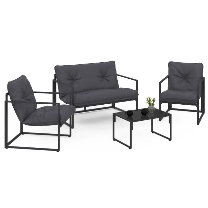 Salon de jardin bas 4 places en acier coloris gris anthracite