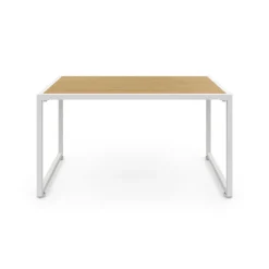Salon de jardin bas 4 places acier blanc, cordage rotin clair et coussins beige