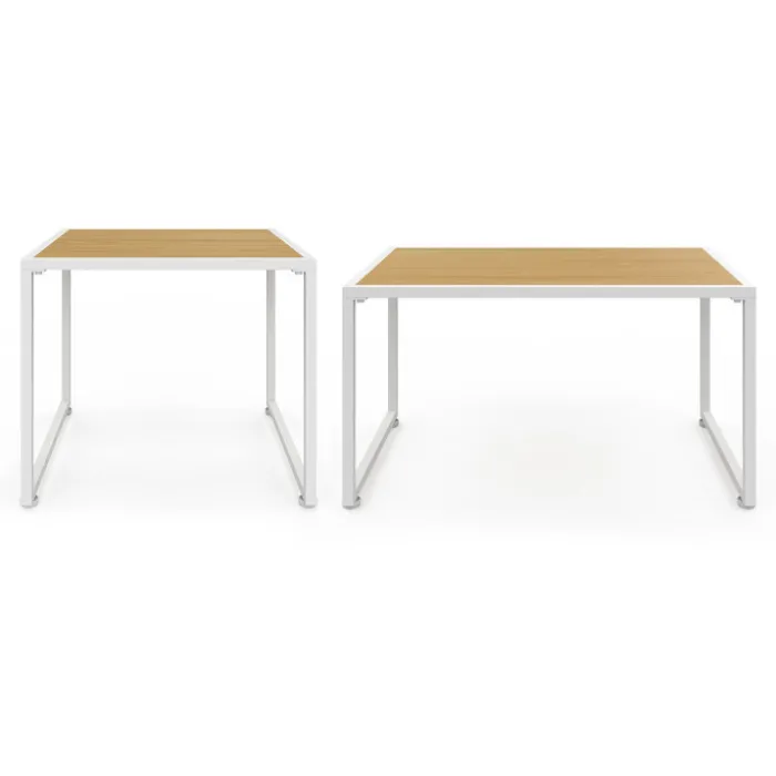 Salon de jardin bas 8 places salon d'angle structure métal blanc, cordage effet rotin avec coussins beige