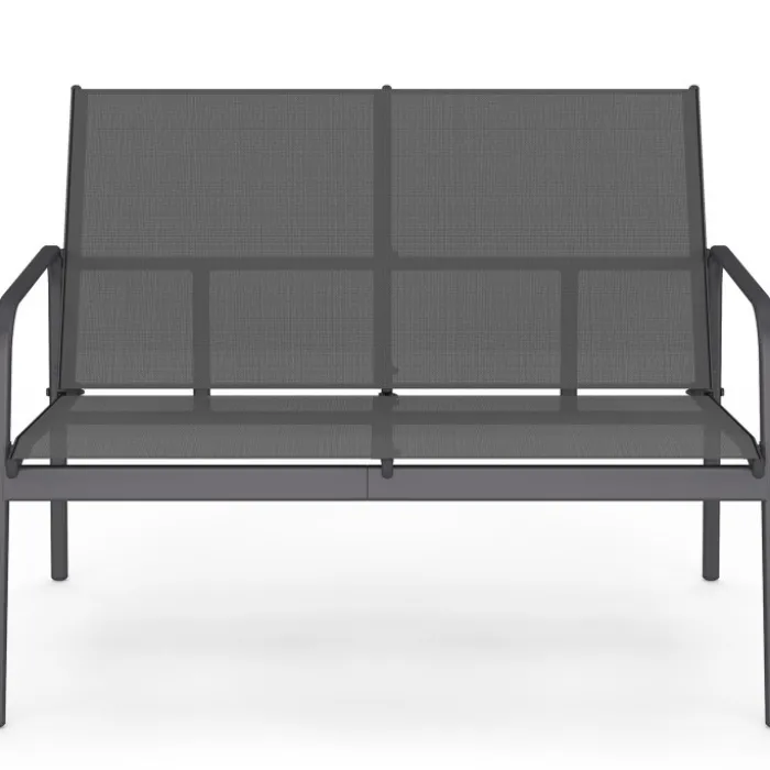 Salon de jardin bas 4 places avec canapé, fauteuils et table gris anthracite