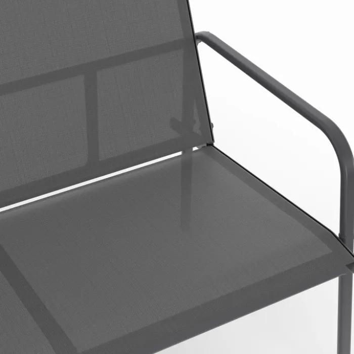 Salon de jardin bas 4 places avec canapé, fauteuils et table gris anthracite
