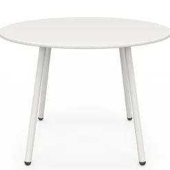 Salon de jardin bas 4 places en métal blanc et coussins beige avec canapé, fauteuils et table