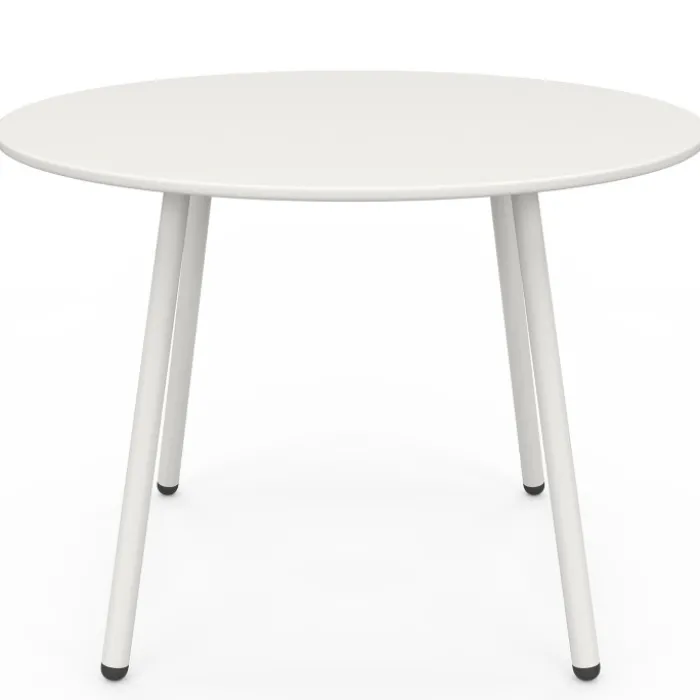 Salon de jardin bas 4 places en métal blanc et coussins beige avec canapé, fauteuils et table