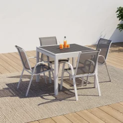 Salon de jardin blanc et gris avec table extensible + 8 chaises