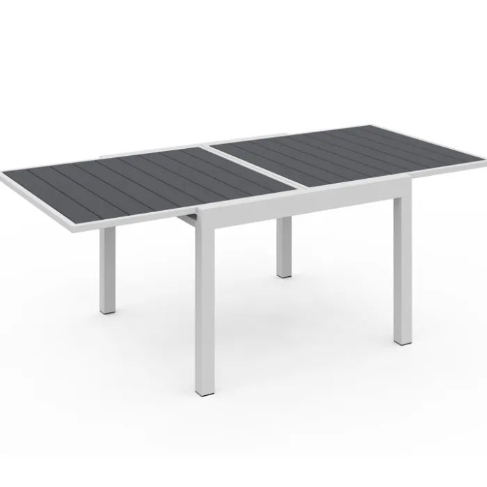 Salon de jardin blanc et gris avec table extensible + 8 chaises