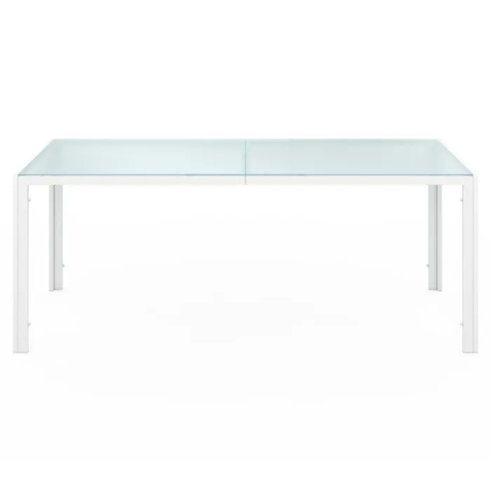 Salon de jardin blanc et beige table 190 cm et 8 chaises empilables