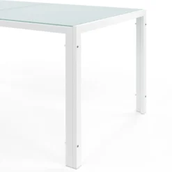 Salon de jardin blanc et beige table 190 cm et 8 chaises empilables