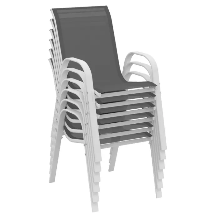 Salon de jardin blanc et gris avec 8 chaises empilables