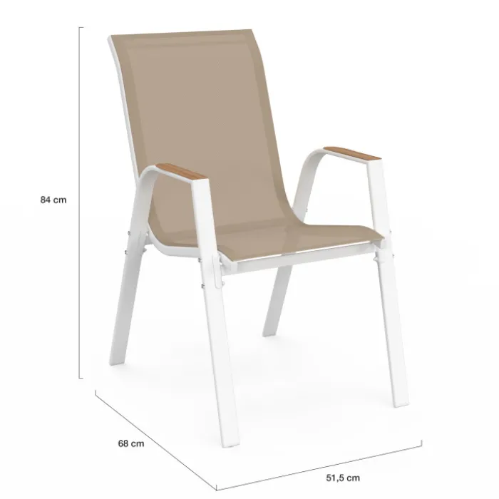 Salon de jardin bois et blanc avec table 190 cm et 8 chaises empilables