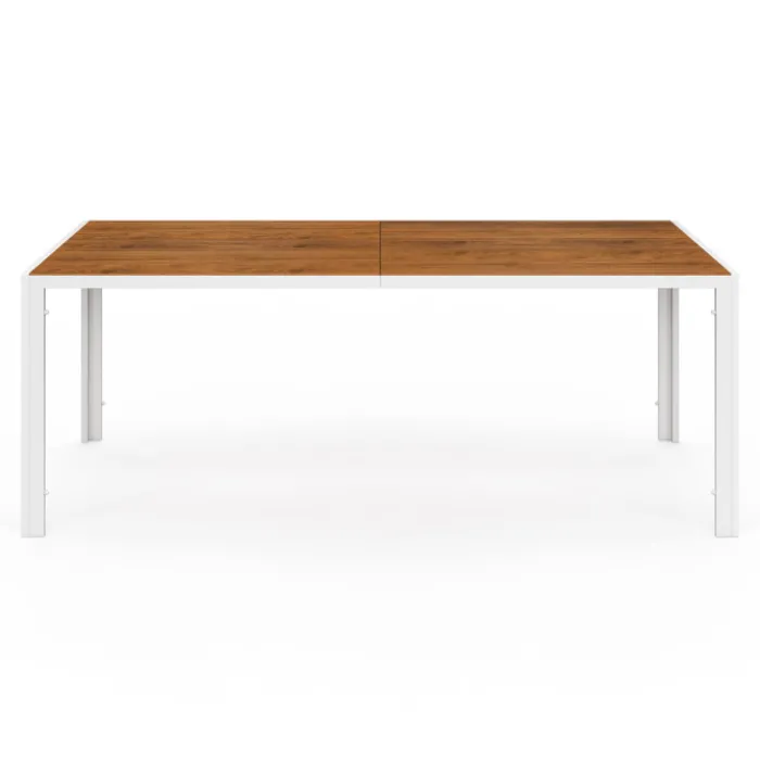 Salon de jardin bois et blanc avec table 190 cm et 8 chaises empilables