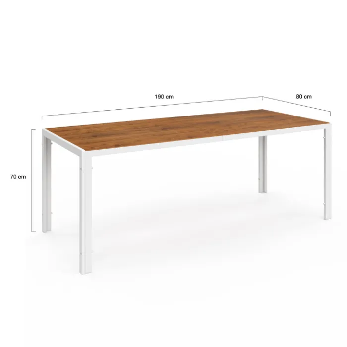 Salon de jardin bois et blanc avec table 190 cm et 8 chaises empilables