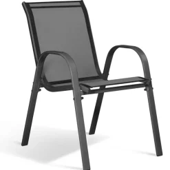 Salon de jardin bois et gris anthracite avec table extensible et 12 chaises