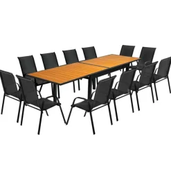 Salon de jardin bois et noir extensible