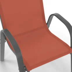 Salon de jardin 8 chaises empilables mix color gris, noir et terracotta et table 190 cm