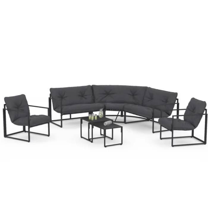 Salon de jardin d'angle bas 8 personnes gris