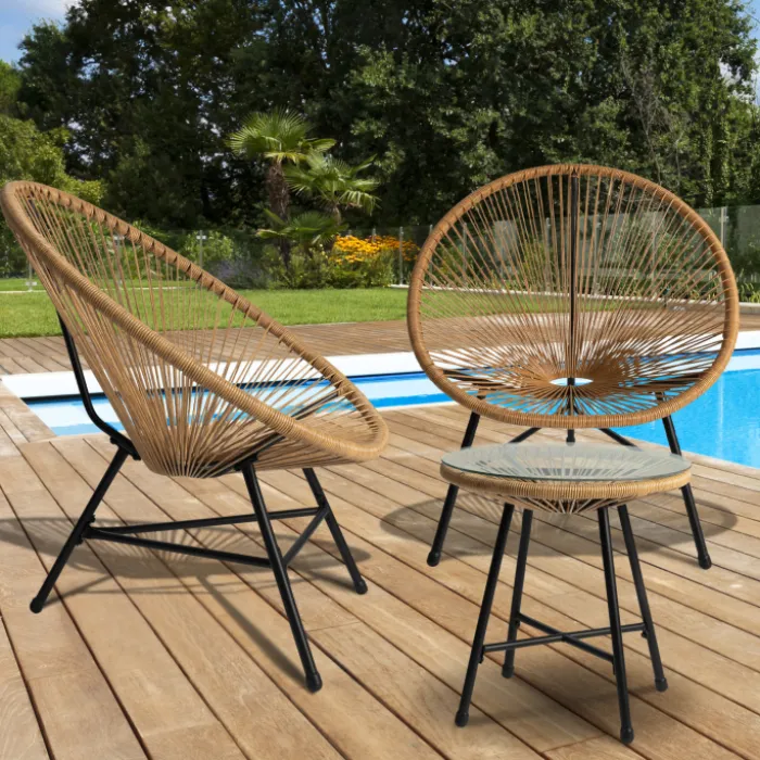 Salon de jardin fil plastique effet rotin