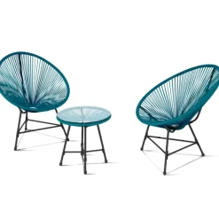 Salon de jardin fil plastique bleu