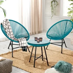 Salon de jardin fil plastique bleu