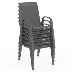 Salon de jardin gris avec chaises empilables 10 personnes