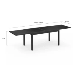 Salon de jardin noir avec table extensible et 12 chaises empilables