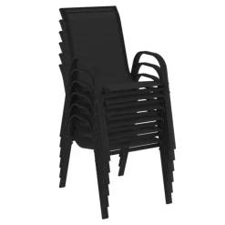 Salon de jardin noir avec table extensible et 12 chaises empilables