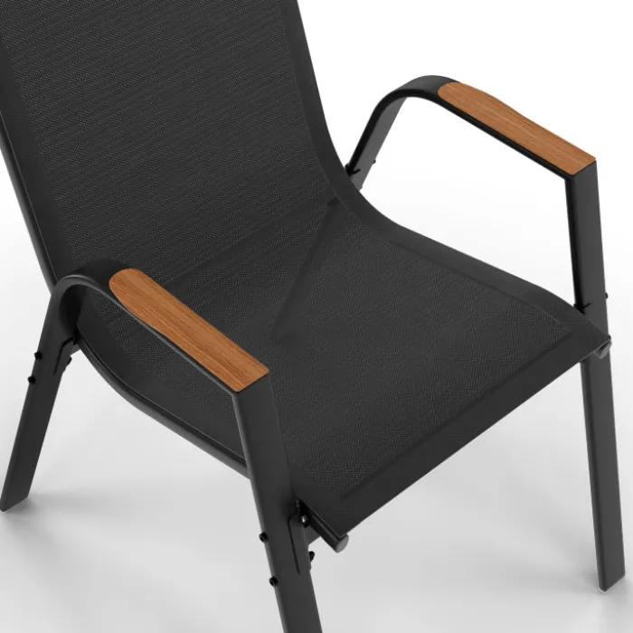 Salon de jardin noir et bois table de jardin 240 cm avec 10 chaises empilables