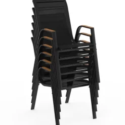 Salon de jardin noir et bois table de jardin 240 cm avec 10 chaises empilables
