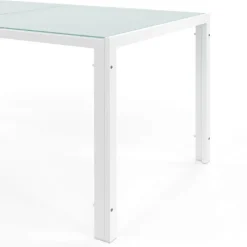 Salon de jardin table 190 cm et 8 chaises empilables blanc et gris
