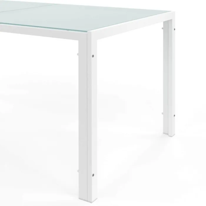 Salon de jardin table 190 cm et 8 chaises empilables blanc et gris