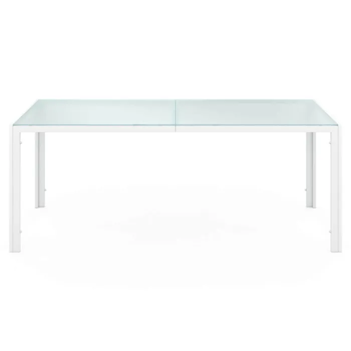 Salon de jardin table 190 cm et 8 chaises empilables blanc et gris