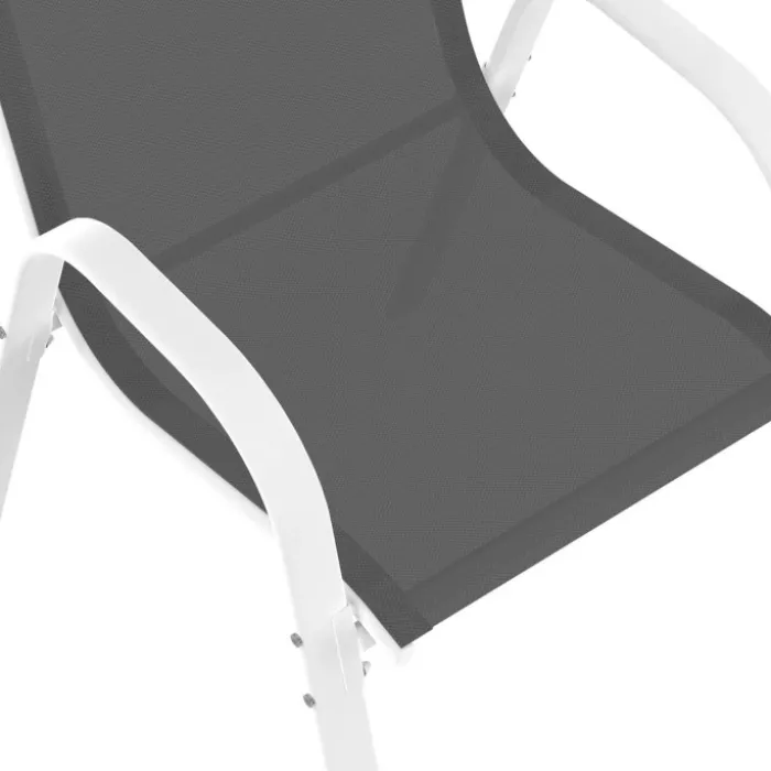 Salon de jardin table 190 cm et 8 chaises empilables blanc et gris