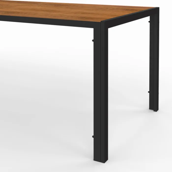 Salon de jardin table 190 CM et 8 chaises métal noir, cordage effet rotin clair et coussins noirs