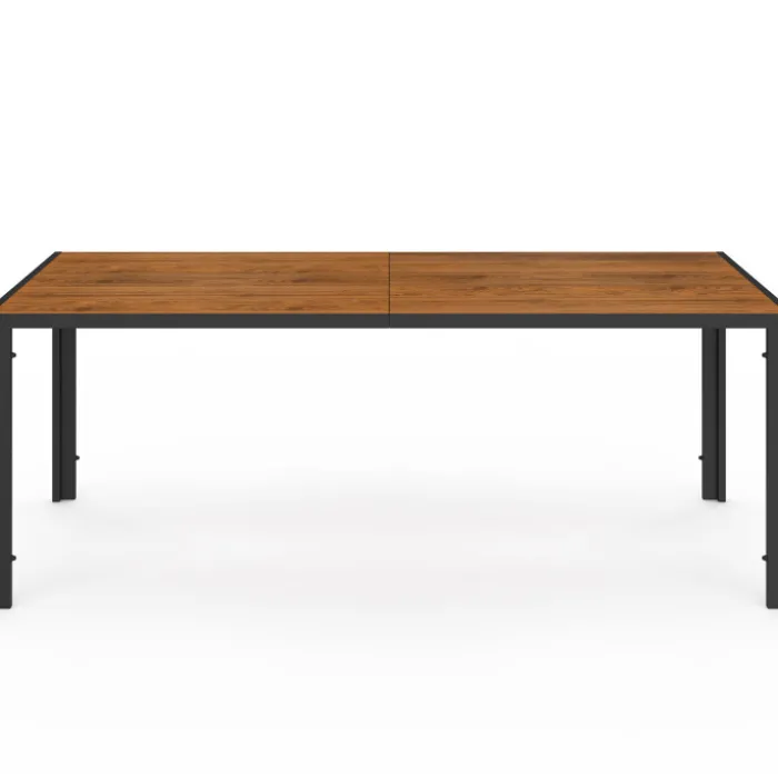 Salon de jardin table 190 CM et 8 chaises métal noir, cordage effet rotin clair et coussins noirs