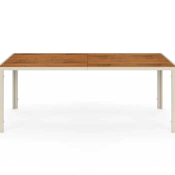Salon de jardin table 190 CM plateau verre trempé effet bois et 8 chaises empilables beige et bois