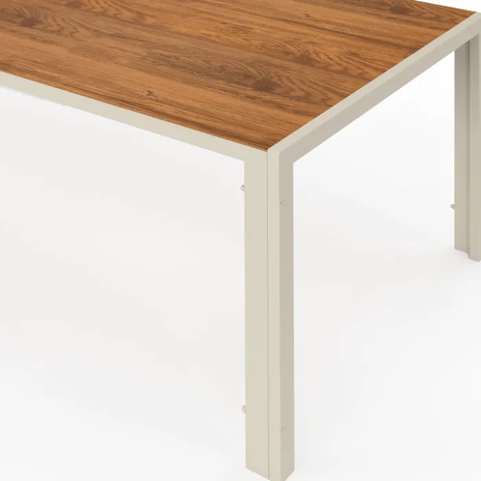 Salon de jardin table 190 CM plateau verre trempé effet bois et 8 chaises empilables beige et bois