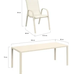 Salon de jardin table 190 CM et 8 chaises empilables beige